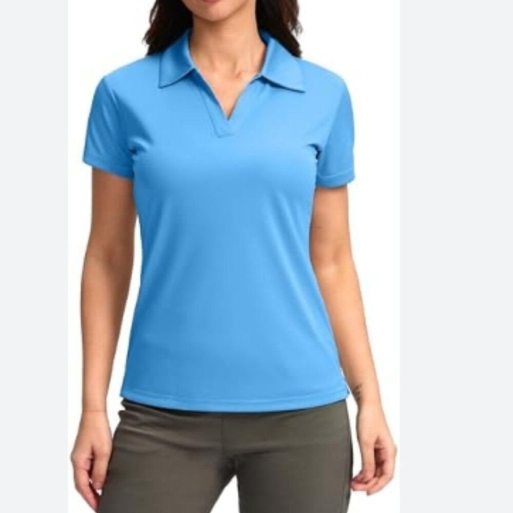 NWT SANTINY Women's Golf Shirt Collared V-Neck Blue in Size S